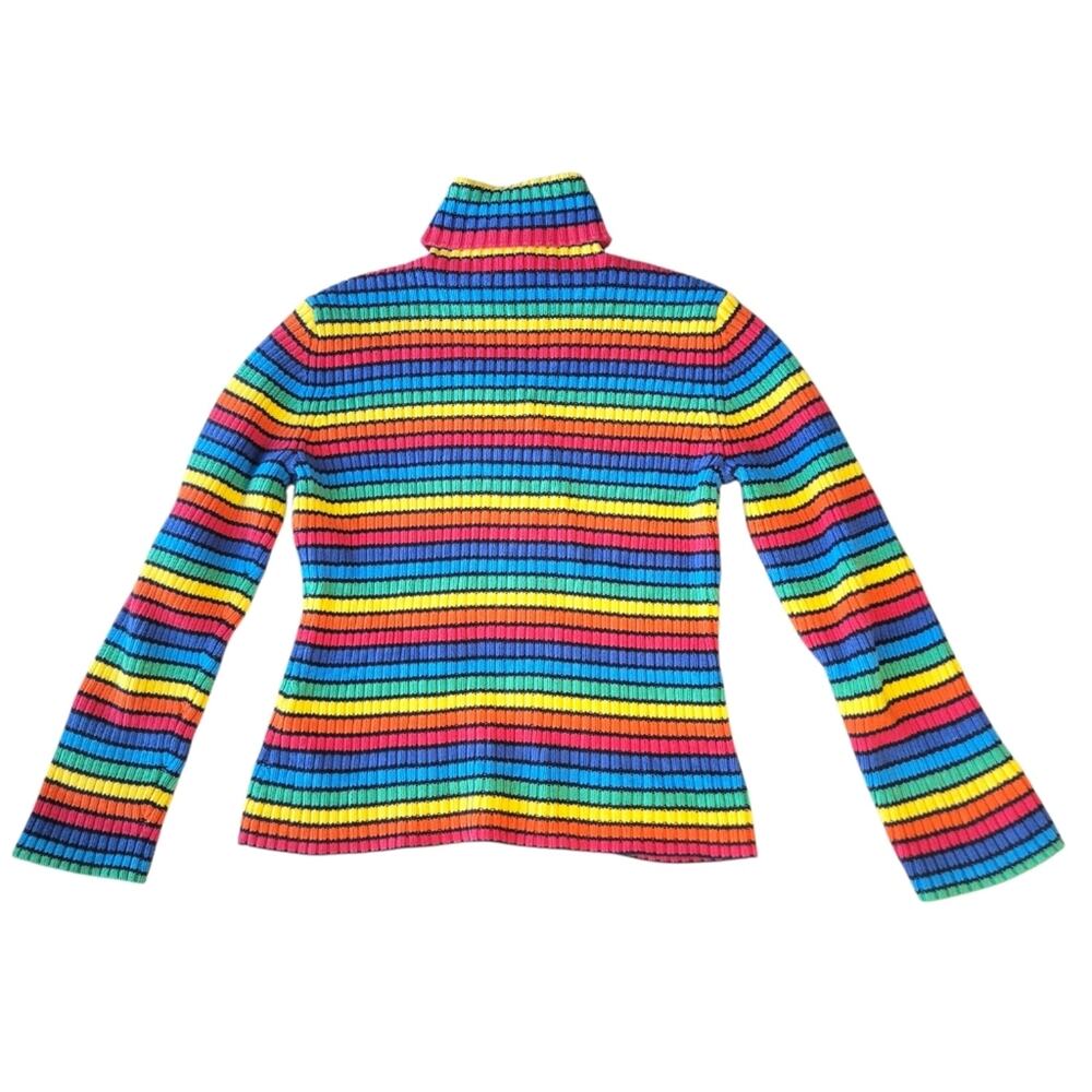 Tommy Hilfiger Rainbow Striped Turtleneck Sweater Large Vintage Y2K - Picture 4 of 8
